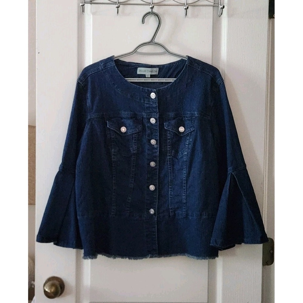 Blue Desire Women's Blue denim jacket Bell Long Sleeve Button‎ Cotton Size 2XL